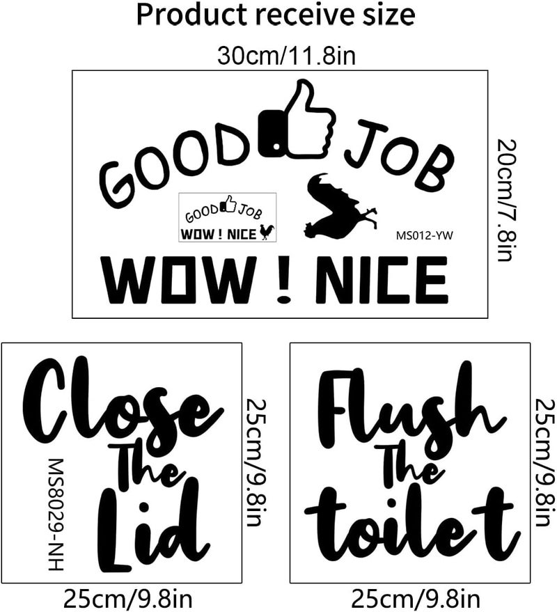 LiveGallery 3 Pieces Set Wow Nice Rooster Toilet Sticker Black Praise Thumb Toilet Lid Decals DIY Removable Funny Reminder Toilet Seat Stickers for Toilet Cistern Bathroom WC Restroom Door - Image 2